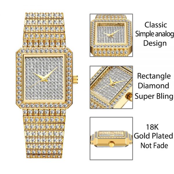 MISSFOX Women's Watches Gold Full Diamond Luxury Brand Square Bracelet Watch Popular Waterproof Quartz Ladies Wristwatch Gift