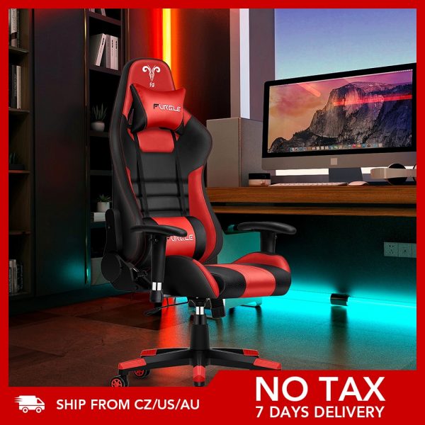 Furgle Gaming Office Chairs 180 Degree Reclining Computer Chair Comfortable Executive Computer Seating Racer Recliner PU Leather