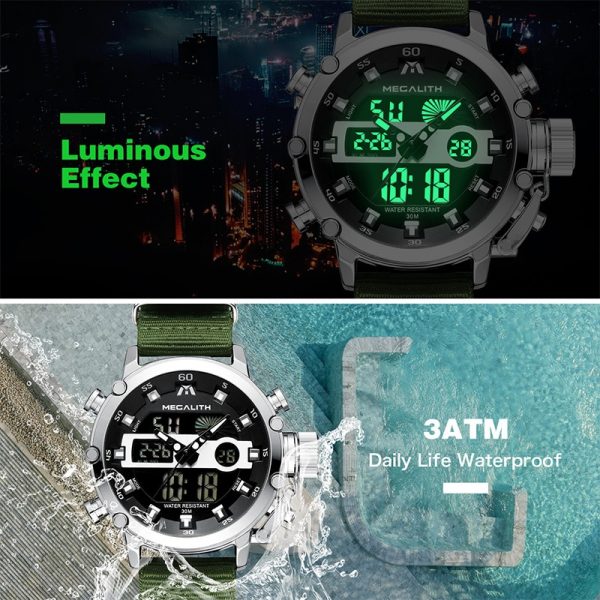 Relogio Masculino MEGALITH Sport Waterproof Watches Men Luminous Dual Display Alarm Top Brand Luxury Quartz Watch Wholesale 8051