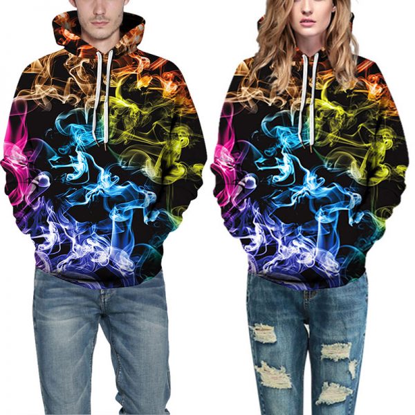 3d Color Smoke Digital Printing Men's And Women's Loose Long-Sleeved Sweater Large Size Hoodie Couple Sweater