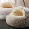 Hot Plush Round Cat Bed Cat Warm House Soft Long Plush Pet Dog Bed For Small Dogs Cat Nest 2 In 1 Pet Bed Cushion Sleeping Sofa