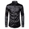 Men's Black Satin Luxury 2021 Silk Smooth Men Tuxedo Slim Fit Wedding Party Prom Casual Shirt Chemise Homme