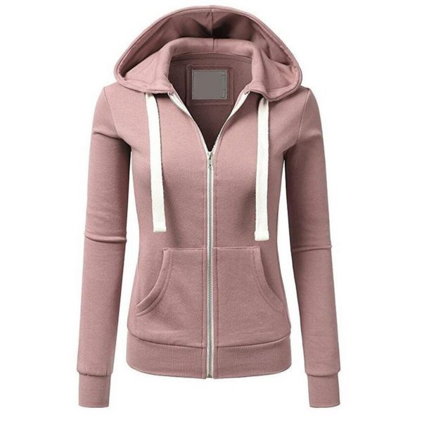 New Women Autumn Hoodies Long Sleeve Patchwork Sweatshirt Solid Color Hooded Zipper Casual Sport Coat