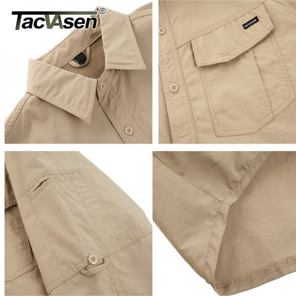 TACVASEN Summer Cargo Work Shirts Men Safari Military Tactical Shirts Long Sleeve Button Down Performance Shirts Airsoft Clothes