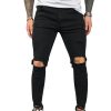 Laamei Trendy Men Skinny Jeans Biker Destroyed Frayed Fit Denim Ripped Denim Pants Side Stripe Pencil Pants Hip Streetwear