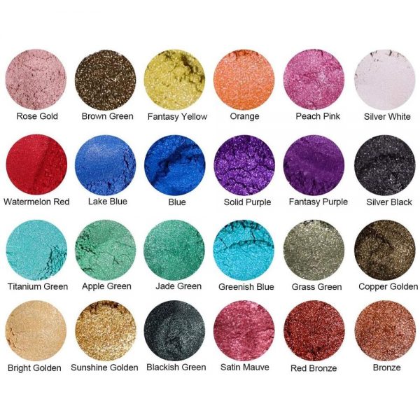 BIUTEE Mica Powder Epoxy Resin Dye 24 Color Pigment Powder for Lip Gloss Soap Colorant Tumbler Polymer Clay 0.35oz Bright Color