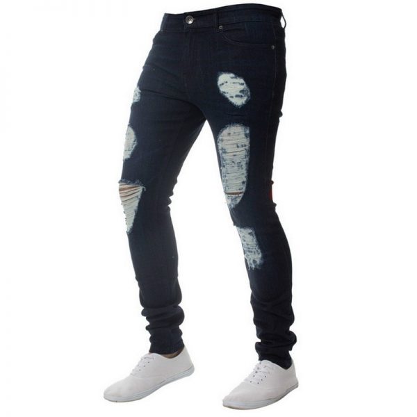 Oeak Mens Solid Color Jeans 2019 New Fashion Slim Pencil Pants Sexy Casual Hole Ripped Design Streetwear