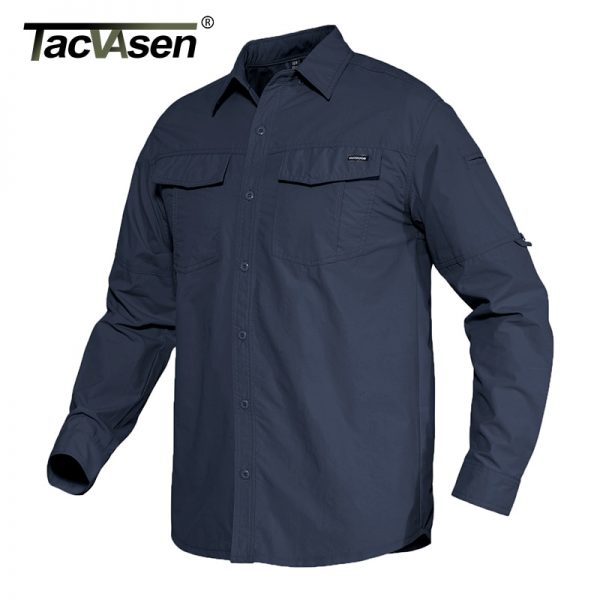 TACVASEN Summer Cargo Work Shirts Men Safari Military Tactical Shirts Long Sleeve Button Down Performance Shirts Airsoft Clothes