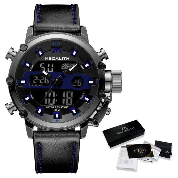 Relogio Masculino MEGALITH Sport Waterproof Watches Men Luminous Dual Display Alarm Top Brand Luxury Quartz Watch Wholesale 8051