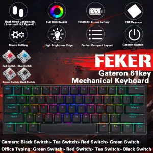 FEKER 61Keys bluetooth Dual Mode Mechanical Keyboard 1.68 million RGB Backlit Type-C Gaming Keyboard Gateron Switch