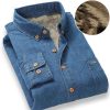 Top Quality Fashion Winter Jeans Shirt Men Warm Fleece Lined Velvet Denim Shirts 4Xl Male Bottoming Shirt