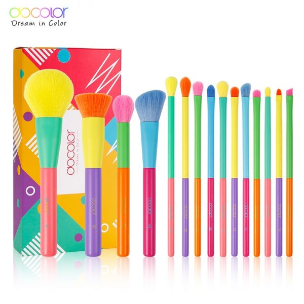 Docolor 15pcs Makeup Brushes Professional Powder Foundation Eyeshadow Make up Brush set Synthetic hair Colourful Makeup Brushes