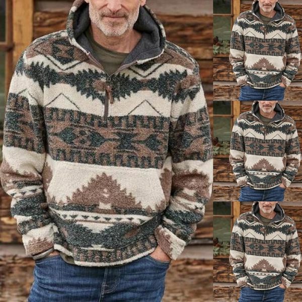 Men Sweater Ethnic Print Hoodie Sweatshirts African Folk-custom Hoodies Fashion Style Stand Collar Pullover Ethnic Sweatshirt