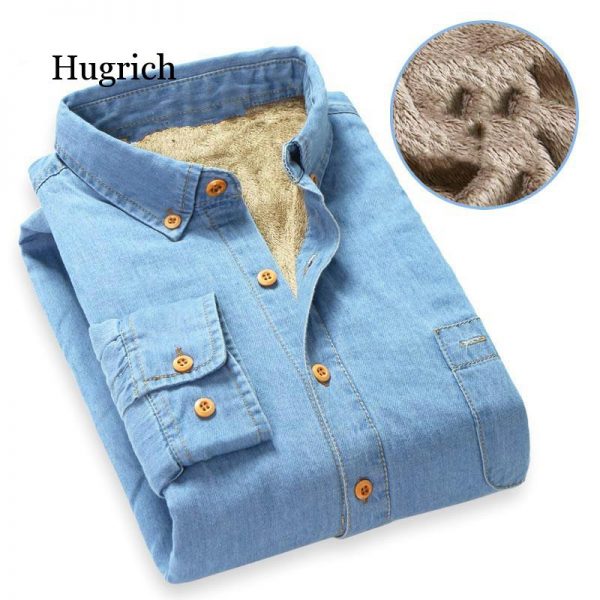 Top Quality Fashion Winter Jeans Shirt Men Warm Fleece Lined Velvet Denim Shirts 4Xl Male Bottoming Shirt