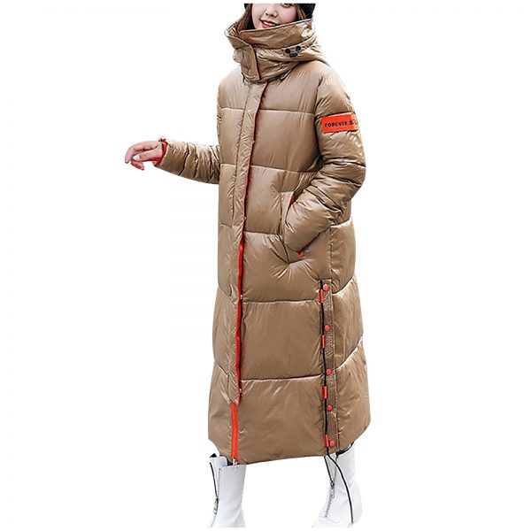 Women's Winter Fashion Glossy Long Over-The-Knee Hooded Thick Padded Jacket Coat Hooded padded warm padded jacket