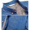 Top Quality Fashion Winter Jeans Shirt Men Warm Fleece Lined Velvet Denim Shirts 4Xl Male Bottoming Shirt