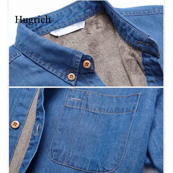 Top Quality Fashion Winter Jeans Shirt Men Warm Fleece Lined Velvet Denim Shirts 4Xl Male Bottoming Shirt