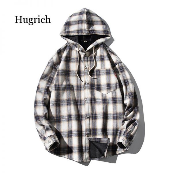 Winter 2021 New Original Plaid Japanese Casual Plaid Hooded with Fleece and Thickened Warm Shirt