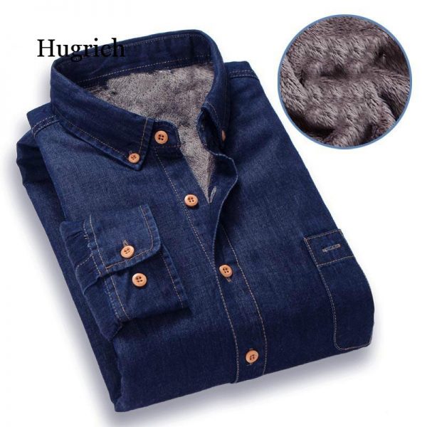 Top Quality Fashion Winter Jeans Shirt Men Warm Fleece Lined Velvet Denim Shirts 4Xl Male Bottoming Shirt