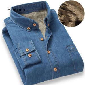 Top Quality Fashion Winter Jeans Shirt Men Warm Fleece Lined Velvet Denim Shirts 4Xl Male Bottoming Shirt