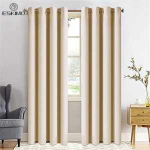 ESKIMO Solid Color 100% Blackout Curtains for Living Room Bedroom Kitchen Modern Window Treatment Drapes, America Delivery