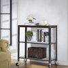 Modern Style Storage Rack with Wheels 3 Tiers Storage Shelf Steel Movable Shelf Display Rack, Black/Brown