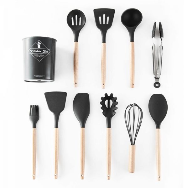 11PCS Silicone Kitchenware Non-stick Cookware Cooking Tool Spatula Ladle Egg Beaters Shovel Spoon Soup Kitchen Utensils Set