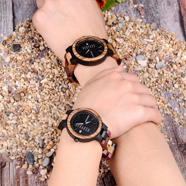 BOBO BIRD Wood Watch Men Women Quartz Week Date Couple Timepiece Colorful Wooden Band logo Customize Wholesale Dropship