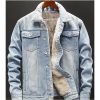 2020 Winter New Thick Warm Fashion Boutique Solid Color Men's Casual Denim Jacket Male Wool Denim Coat Large