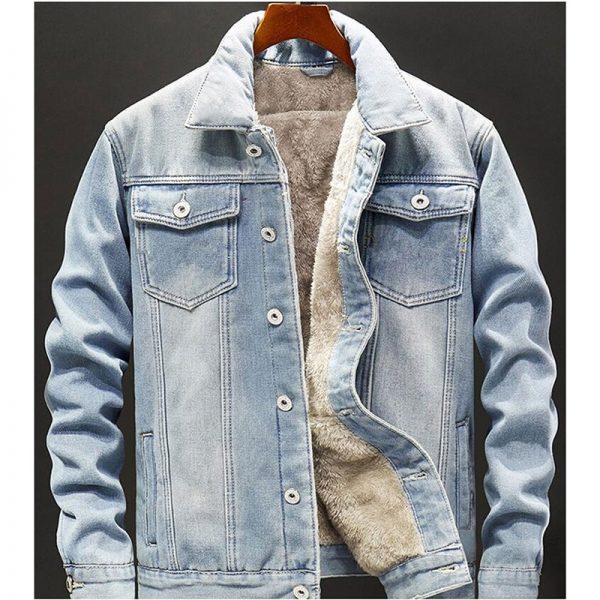 2020 Winter New Thick Warm Fashion Boutique Solid Color Men's Casual Denim Jacket Male Wool Denim Coat Large