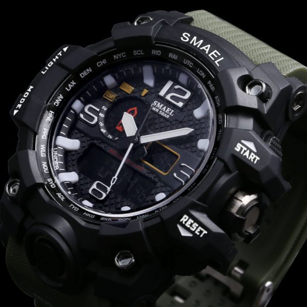 SMAEL Brand Men Sports Watches Dual Display Analog Digital LED Electronic Quartz Wristwatches Waterproof Swimming Military Watch