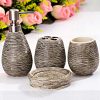 4Pcs/Set Ceramic Textural Bathroom Accessory Retro Lotion Dispenser Toothbrush Holder Cup Soap Dish Modern Toilet Home Decor