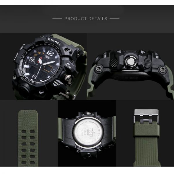 SMAEL Brand Men Sports Watches Dual Display Analog Digital LED Electronic Quartz Wristwatches Waterproof Swimming Military Watch