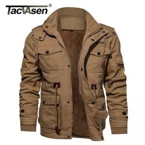 TACVASEN Military Thicken Fleece Jacket Mens Winter Casual Hooded Jacket Coat Pilot Cargo Cotton Jackets Windbreaker Parka Man