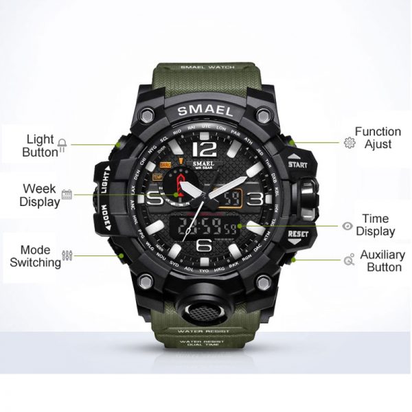 SMAEL Brand Men Sports Watches Dual Display Analog Digital LED Electronic Quartz Wristwatches Waterproof Swimming Military Watch