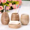 4Pcs/Set Ceramic Textural Bathroom Accessory Retro Lotion Dispenser Toothbrush Holder Cup Soap Dish Modern Toilet Home Decor