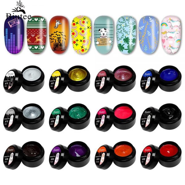 BIUTEE 12Color Nail Kit Nail Stamping Gel Polish White Black Print Oil UV Gel Varnish Soak Off Gels For Nail Art Stamping Plate