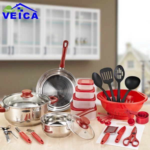 2020 Panelas De Ceramica Arrival Fda Top Fashion Cookware set Cooking Pots And Pans Set 35 Piece Kitchen Starter Combo Utensil