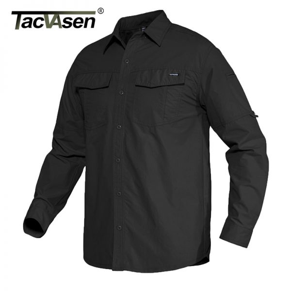 TACVASEN Summer Cargo Work Shirts Men Safari Military Tactical Shirts Long Sleeve Button Down Performance Shirts Airsoft Clothes