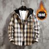 Winter 2021 New Original Plaid Japanese Casual Plaid Hooded with Fleece and Thickened Warm Shirt