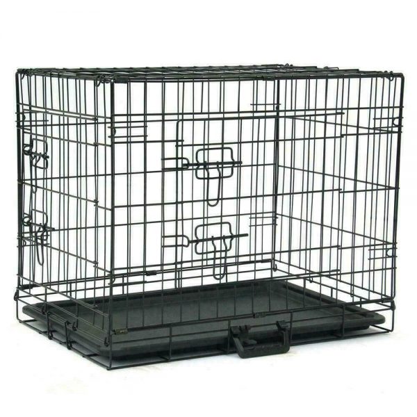 Black 24" Dog Crate Kennel Folding Metal Pet Cage 2 Door With Tray