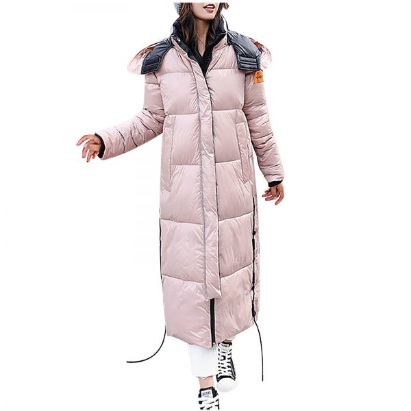 Women's Winter Fashion Glossy Long Over-The-Knee Hooded Thick Padded Jacket Coat Hooded padded warm padded jacket