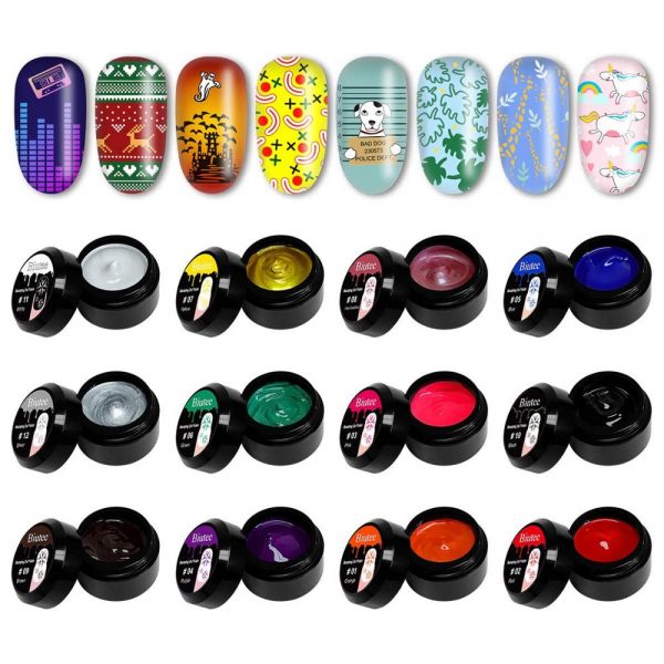 BIUTEE 12Color Nail Kit Nail Stamping Gel Polish White Black Print Oil UV Gel Varnish Soak Off Gels For Nail Art Stamping Plate