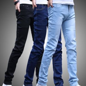 Spring black jeans boys stretch slim tide brand men's feet casual long pants