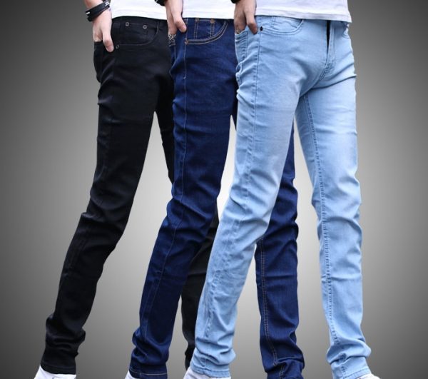 Spring black jeans boys stretch slim tide brand men's feet casual long pants