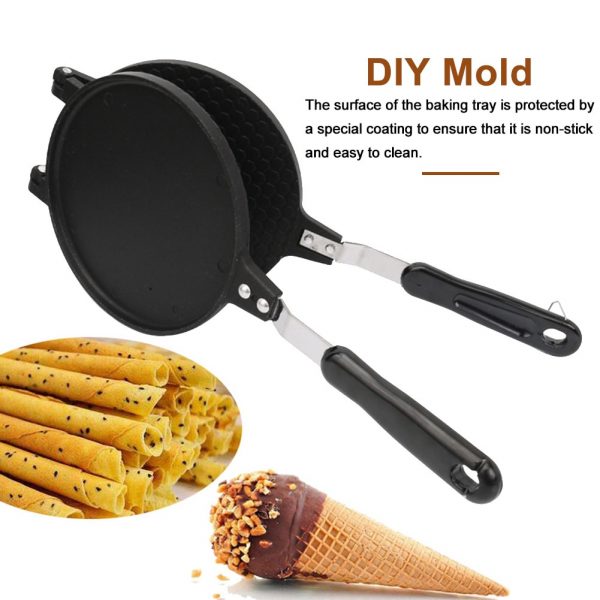 Non Stick Aluminum Alloy Round Gas Double Side Waffle Maker Kitchen Eggs Roll DIY Mold Ice Cream Baking Pan Griddle Pancake Cone