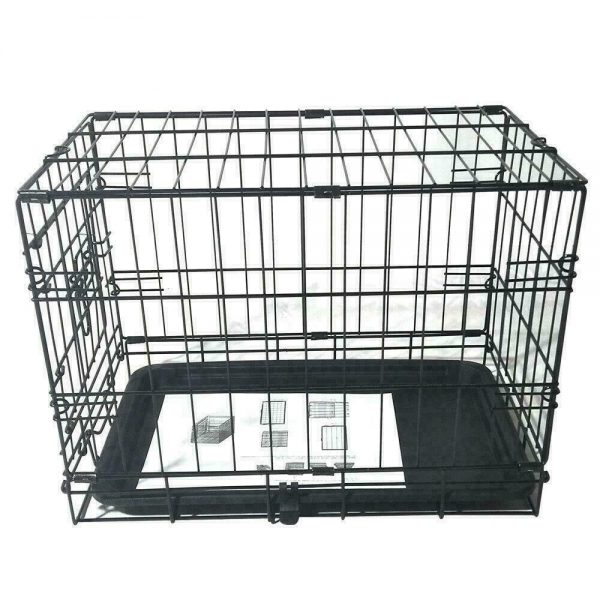 Black 24" Dog Crate Kennel Folding Metal Pet Cage 2 Door With Tray