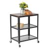 Modern Style Storage Rack with Wheels 3 Tiers Storage Shelf Steel Movable Shelf Display Rack, Black/Brown