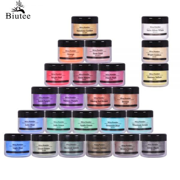 BIUTEE Mica Powder Epoxy Resin Dye 24 Color Pigment Powder for Lip Gloss Soap Colorant Tumbler Polymer Clay 0.35oz Bright Color