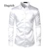 Men's Black Satin Luxury 2021 Silk Smooth Men Tuxedo Slim Fit Wedding Party Prom Casual Shirt Chemise Homme